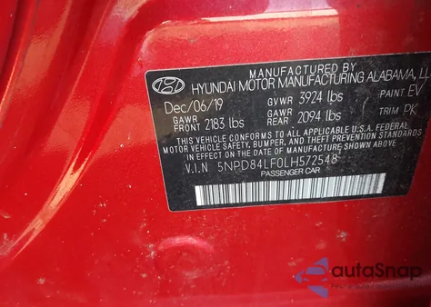 2020 Hyundai Elantra Sel z USA, uszkodzony, nr VIN 5NPD84LF0LH572548